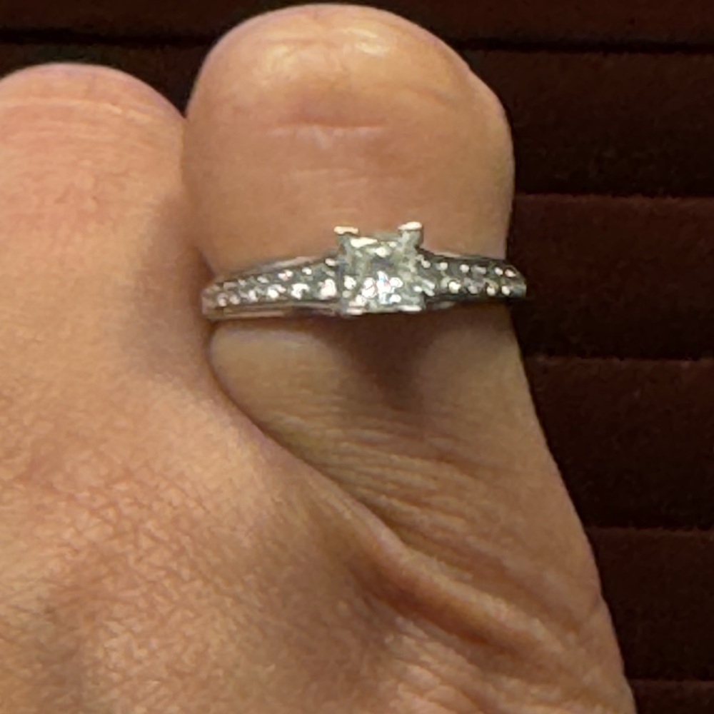 Sterling Silver Princess-Cut Engagement Ring with Pavé Band in Silver